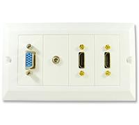C4A® Twin HDMI Wall Plate With 3.5mm Jack and VGA/Easy Connect Faceplate/White/Audio Video Faceplate
