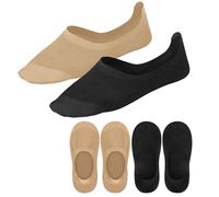 C4N Women's No Show Socks for Flats Non Slip Invisible Loafers Socks Ultra Thin Footies with Silicone Grip (UK, Alpha, M, Regular, Regular, Beige+Black)