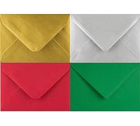 C5 Coloured envelopes for A5 Greeting Cards Wedding Invitation Crafts 162x229mm- Pack of 15 envelopes (Green Red Gold and Silver)