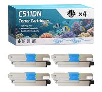 C511DN Toner Cartridges Compatible for Okidata OKI C511DN C531 C531dn MC562 MC562dn MC562dnw MC562w Printers, High-Definition Printing Effect with Chip, 4500 Pages (4 Pack Black)