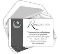 C5270 Thank You Muslim Condolences Set of 5 Identical Cards Silver Text + 5 White Envelopes Size 9 x 14 cm Crescent Moon Islamic Death Funeral Mourning Pouch Made in France