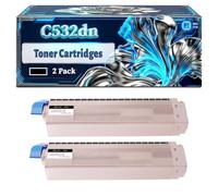 C532dn Toner Cartridges Compatible for Okidata OKI C532dn C542dn MC563dn MC563dnwO MC573dn Printers, With Chip Large Capacity 8000 Pages (2 Pack Black)