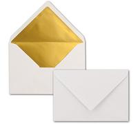 C6 Envelopes, White with Metallic Gold Lining, Thick Quality - Very Stable - 120 g/m², 114 mm x 162 mm, Gummed Edges - from The FarbenFroh Series by Neuser 50 Umschläge White/Gold