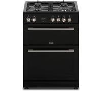 C60DFDOBL 600mm Dual Fuel Double Cooker with Wok Burner - Black