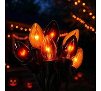 C7 Christmas String Lights, 25Ft Vintage Clear Lights with 27 Clear Incandescent Bulbs (2 Spare), Outdoor String Lights for Backyard Wedding Christmas Party, Green Wire (C7 Flame Orange Light)