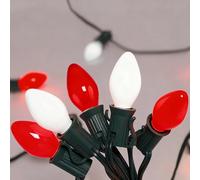 C7 LED Christmas Lights Outdoor, 25Ft Christmas Red White String Lights with 27 Ceramic LED Bulbs(2 Spare), Connectable Vintage Xmas Light for Xmas Tree Roofline Wedding Party Holiday Decor