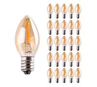 C7 LED Nignt Light Bulb,Classical Edison Style E12 Candle Base, 0.5 Watt LED Filament Bulb, Sign Light Replacement Bulb,5 Watts Equivalent, Ultra Warm White 2200K Amber Glass 25PCS