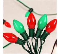 C7 Red and Green Christmas Lights 25Ft Outdoor Christmas Decorations String Light with 27 Red Green Ceramic Bulbs, Hanging Vintage Christmas Lights for House Outdoor Holiday Roofline Wedding Decor