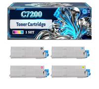 C7200 Toner Cartridge Compatible for Okidata OKI C7000 C7200 C7200dn C7200n C7400 Printers, With Chip Large Capacity 10000 Pages (4-Pack BK/C/M/Y)