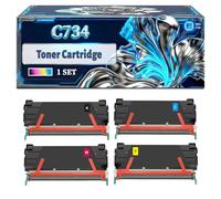 C734 Toner Cartridge Compatible for Lexmark C734dn C734dtn C734dw C734n C736dn C736n X734de X738de X738dte Printers, With Chip Large Capacity 8000 Pages (4-Pack BK/C/M/Y)