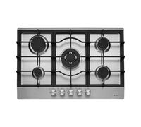 C768G 75cm Gas Hob - 5 Burner Black Glass Hob with Cast Iron Pan Supports, Flame Safety Device, Auto Ignition, LPG Convertible, Stylish Built-In Gas Hob