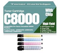 C8000 Color Toner Cartridges Compatible 106R04050 106R04051 106R04052 106R04053 Toner High Yield High Capacity for Xerox Versalink C8000 Printers,4Pack-C8000