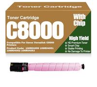 C8000 Toner Cartridges Compatible Replacement 106R04050 106R04051 106R04052 106R04053 Black Yellow Magenta Cyan Toner High Yield for Xerox Versalink C8000 Printers,Magenta-C8000