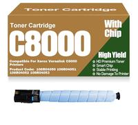 C8000 Toner Cartridges Compatible Replacement 106R04050 106R04051 106R04052 106R04053 Black Yellow Magenta Cyan Toner High Yield for Xerox Versalink C8000 Printers,Cyan-C8000