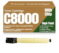 C8000 Toner Cartridges Compatible Replacement 106R04050 106R04051 106R04052 106R04053 Black Yellow Magenta Cyan Toner High Yield for Xerox Versalink C8000 Printers,Yellow-C8000