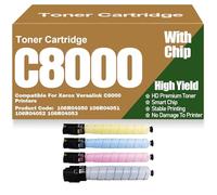 C8000 Toner Cartridges Compatible Replacement 106R04050 106R04051 106R04052 106R04053 Black Yellow Magenta Cyan Toner High Yield for Xerox Versalink C8000 Printers,4Pack-C8000