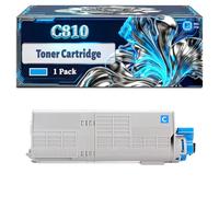 C810 Toner Cartridge Compatible for Okidata OKI C810 C810cdtn C810dn C810n C830 C830cdtn C830dn MC851cdtn Printers, With Chip Large Capacity 8000 Pages (1 Pack Cyan)