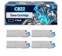 C822 Toner Cartridge Compatible for Okidata OKI C822 C822dn C822n Printers, With Chip Large Capacity 7000 Pages (4 Pack Black)
