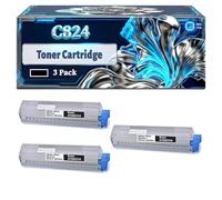 C824 Toner Cartridge Compatible for Okidata OKI C824dn C824n C834dnw C834nw C844dnw Printers, With Chip Large Capacity 5000 Pages (3 Pack Black)