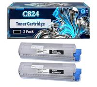 C824 Toner Cartridge Compatible for Okidata OKI C824dn C824n C834dnw C834nw C844dnw Printers, With Chip Large Capacity 5000 Pages (2 Pack Black)