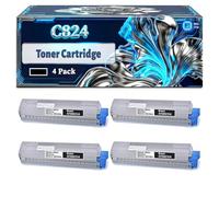 C824 Toner Cartridge Compatible for Okidata OKI C824dn C824n C834dnw C834nw C844dnw Printers, With Chip Large Capacity 5000 Pages (4 Pack Black)