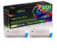 C831n Compatible for Okidata OKI Toner Cartridges with Chip C831 C831n C831cdtn C841 C831DM C841cdtn C831dn C841dn Printers (2 Pack Black)