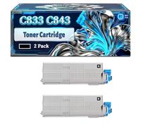 C833 C843 Toner Cartridge Compatible for Okidata OKI C823 C823dn C823n C833 C833dn C833n C843 C843dn Printers, With Chip Large Capacity 10000 Pages (2 Pack Black)