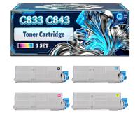 C833 C843 Toner Cartridge Compatible for Okidata OKI C823 C823dn C823n C833 C833dn C833n C843 C843dn Printers, With Chip Large Capacity 10000 Pages (4-Pack BK/C/M/Y)