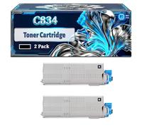 C834 Toner Cartridge Compatible for Okidata OKI C834dnw C834nw C844dnw Printers, With Chip Large Capacity 10000 Pages (2 Pack Black)