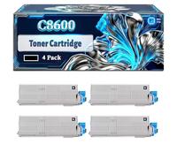 C8600 Toner Cartridge Compatible for Okidata OKI C8600 C8600cdtn C8600dn C8600n C8800 C8800cdtn C8800dn C8800n Printers, With Chip Large Capacity 6000 Pages (4 Pack Black)