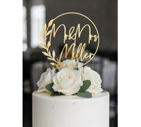 C888 Mr & Mrs Miller Cake Topper, Personalized Surname Wedding Cake Decoration, Gold Acrylic Wedding Decor, Bridal Shower Engagement Anniversary Party Accessory