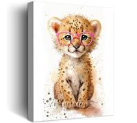 C8BUSIS Cute Leopard Canvas Wall Art Wildlife Animals Pictures Prints Wall Decor Watercolor Animal Portrait Poster Modern Framed Artwork for Living Room Nursery Kids Room Bedroom Decoration, 12"x16"