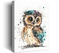 C8BUSIS Cute Owl Canvas Wall Art Watercolor Abstract Animal Prints Splash-ink Bird Pictures Modern Framed Artwork for Bedroom Living Room Kitchen Bathroom Nursery Office Farmhouse Wall Decor, 12"x16"