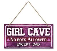 C8BUSIS Funny and Cute Wooden Door Decor for Teen Girls Purple Girl Cave Signs No Boys Allowed Except Daddy for Bedroom Daughter Dorm Girls Room Wall Decor, Girly Birthday Children's Day Gift, 6"x12"
