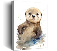 C8BUSIS Otter Canvas Wall Art Watercolor Animal Pictures Cute Otter Wall Decor Painting Splash-ink Poster Print for Bedroom Living Room Kitchen Bathroom Nursery Office Decoration (12x16inch, Framed)