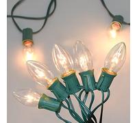 C9 Clear Christmas Lights 25Ft Outdoor Christmas String Light with 26 Clear Light Bulbs, Traditional String Light Hanging Roofline Lights for Outdoor Christmas, Patio, Cafe, Party Decor- Green