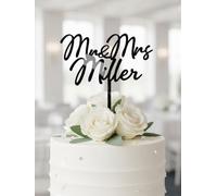 C906 Mr & Mrs Miller Cake Topper, Personalized Surname Wedding Cake Decoration, Black Acrylic Wedding Decor, Bridal Shower Engagement Anniversary Party Accessory