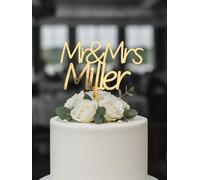 C938 Mr & Mrs Miller Cake Topper, Personalized Surname Wedding Cake Decoration, Gold Acrylic Wedding Decor, Bridal Shower Engagement Anniversary Party Accessory