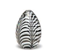 Cá d'Oro Oval Black and White Feather Pattern Paperweight Handmade Murano Style Art Glass
