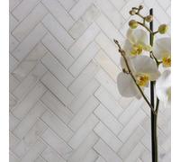 Ca’Pietra Athena White Satin Herringbone Marble Indoor Floor & Wall Tile, (L)283mm (W)281mm