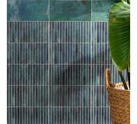 Ca’Pietra Digbeth Emerald Green & Blue Gloss Furrow Metallic Effect Embossed Ceramic Indoor Wall Tile, Pack Of 20, (L)300mm (W)150mm