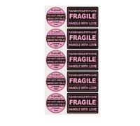 CAA Trading™ 50 x Fragile Please Handle with Love Pink & Black Stickers Self Adhesive Handle with Care - 25 Round & 25 Rectangle (5cm)