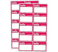 CAA Trading 50 x Red Hello My Name is Stickers 85 x 55 mm (8.5cm x 5.5cm) Training Name Labels (Pack of 50 Stickers)