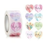 CAA Trading™ Roll of 500 x Colourful Heart Shaped Thank You Stickers Love Heart Labels Gifts Crafts Presents Home Made Gifts 8 Different Designs (2.5cm) 25mm (500 Stickers)