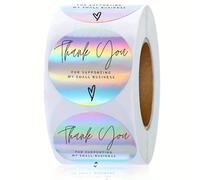 CAA Trading™ Roll of 500 x Holographic Thank You for Supporting My Small Business Stickers Love Heart Labels Gifts Crafts Presents Home Made Gifts Customer Appreciation (2.5cm) 25mm (500 Stickers)