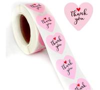 CAA Trading™ Roll of 500 x Pink Heart Shaped Thank You Stickers Love Heart Labels Gifts Crafts Presents Home Made Gifts (2.5cm) 25mm (500 Stickers)