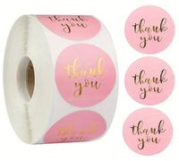CAA Trading™ Roll of 500 x Pink Thank You Stickers Gold Lettering Labels Gifts Crafts Presents Home Made Gifts (2.5cm) 25mm (500 Stickers)