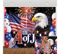 Caaerttply 10x8ft America Independence Day Backdrop 4Th of July Patriotic American Flag Bald Eagle Balloon Background Memorial Celebrate Ceremony Decoration Banner Photo Props