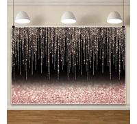 Caaerttply 10X8ft Black and Rose Gold Backdrop Sparkle Glitter Background Elegant Wall Decorations Baby Shower Bridal Shower Mother's Day Girls Women Birthday Banner Photography Background
