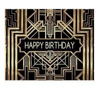 Caaerttply Gatsby Photography Backdrop Black and Gold Happy Birthday Backdrop Retro Gatsby Theme Party Decorations 1920s Luxury Art Decor Great Woman Birthday Party Adults Portrait Photo Props 10x8ft
